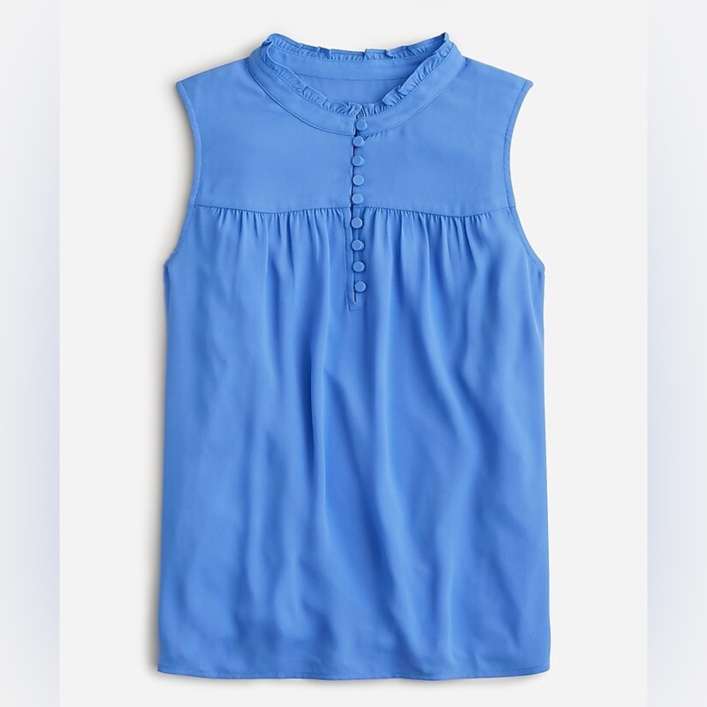 Sleeveless button-front ruffleneck popover